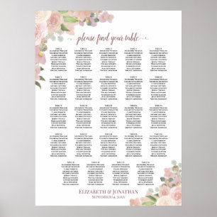 Poster 24 Table Plan de Siège de Mariage Floral Rose Rust