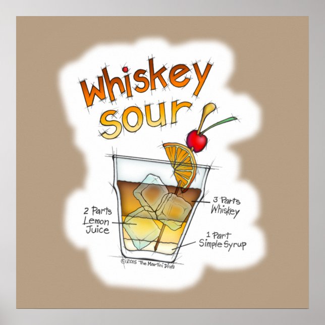 POSTER 24" X 24" POSTER, WHISKEY SOUR RECEPE COCKTAIL ART (Devant)