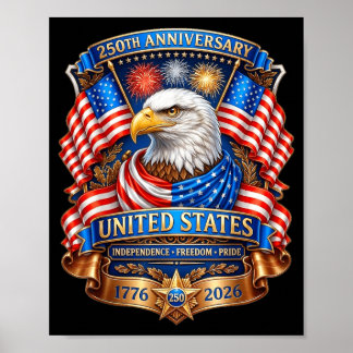 Poster 250 Ans Anniversaire Américain 1776-2026 Drapeau U