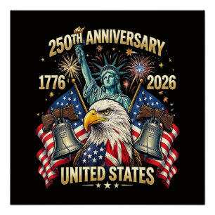 Poster 250 Ans Anniversaire Américain 1776-2026 Drapeau U