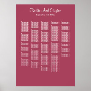 Poster 250+ Burgundy Simple Mariage Seating Chart