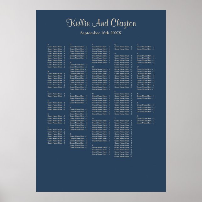 Poster 250+ Classic Blue Simple Mariage Chart (Devant)