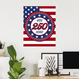 Poster 250e anniversaire d'Amérique avec le drapeau des É