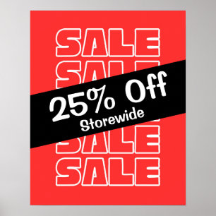 Poster 25% De Promo Signe, Remise Magasin Vente Rouge