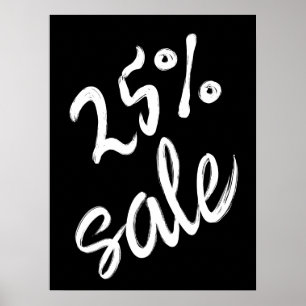Poster 25% Signe de vente, 18x24 Vente noir et blanc
