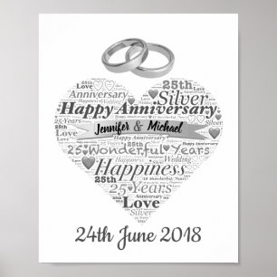 Poster 25ème art personnalisé de mot d'anniversaire de