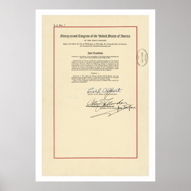 Poster 26e amendement initial Constitution américaine (Devant)