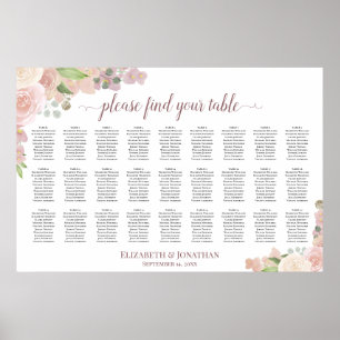 Poster 27 Table Élégant Roses Roses Mariage Plan de Table