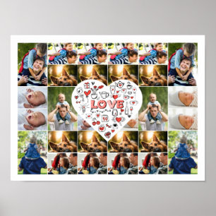 Poster 28 Photo Collage Cadre avec Love Hear Centerpiece