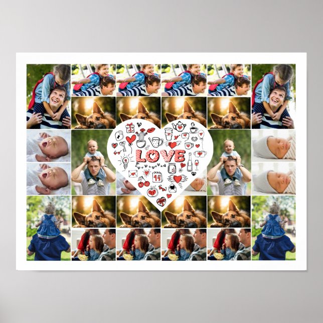Poster 28 Photo Collage Cadre avec Love Hear Centerpiece (Devant)