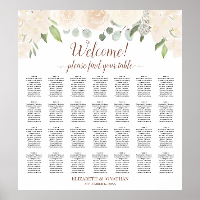 Poster 28 Table Champagne Blush Boho Floral Seating Chart (Devant)