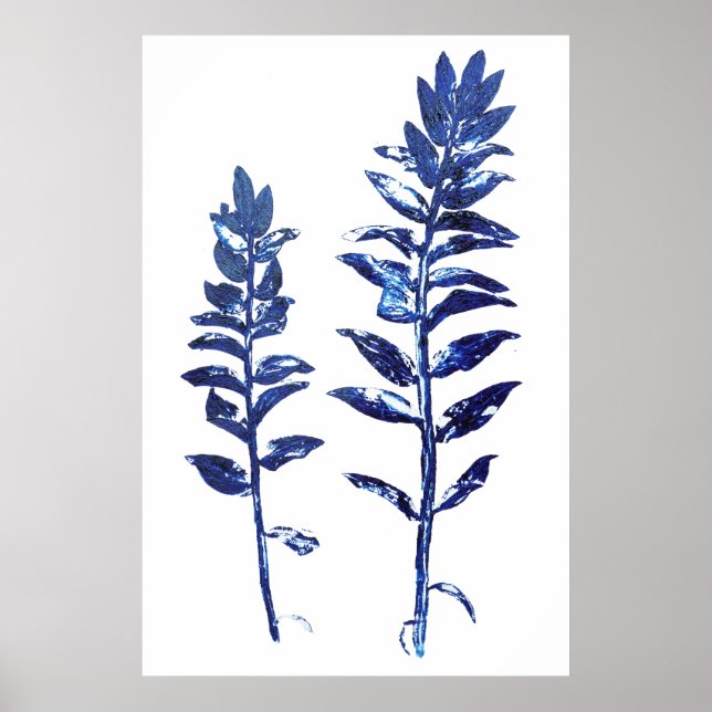 Poster 2 branches bleues de la marine feuilles arts (Devant)