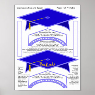 Poster 2 Graduation Cap Bleu Papier Casquettes Diplômé Or