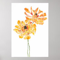 2 pivoines japonaises orange aquarelle