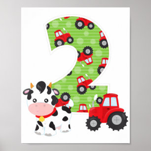 Poster 2e anniversaire ferme Animaux Numéro 2 ans Vieux p