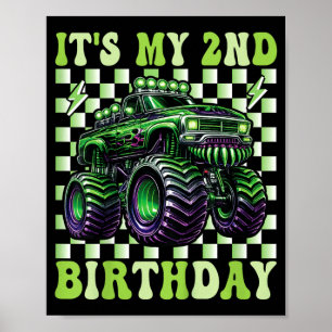 Poster 2e anniversaire Monster Truck 2 ans garçons 2ème