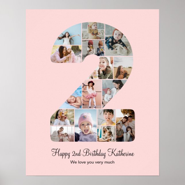 Poster 2e anniversaire Numéro 2 Photo Collage personnalis (Devant)