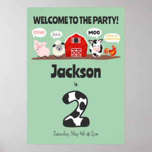 Poster 2e anniversaire Oink Baa Moo Bienvenue Anniversair