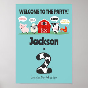 Poster 2e anniversaire Oink Baa Moo Bienvenue Anniversair