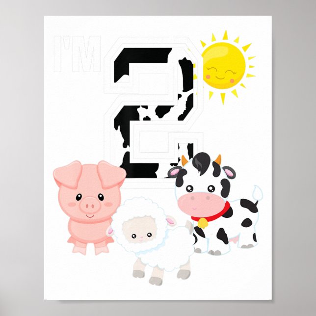 Poster 2e fête d'anniversaire Animaux de ferme Vache Numé (Devant)