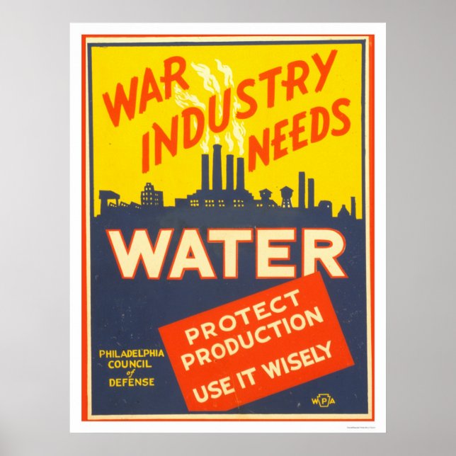 Poster 2ème guerre mondiale d'eau de l'industrie de la gu (Devant)