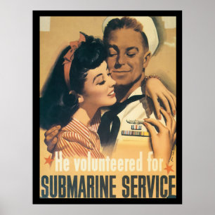 Poster 2ème guerre mondiale du service sous-marin