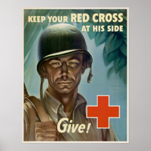 Poster 2ÈME GUERRE MONDIALE gardez votre Croix Rouge à se