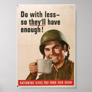 Poster 2ÈME GUERRE MONDIALE Rationing - "Faites avec moin
