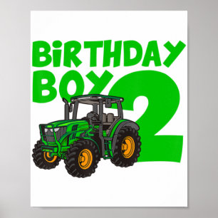 Poster 2nd Birthday Boy Tractor Farm 2 Year Old Birthday 
