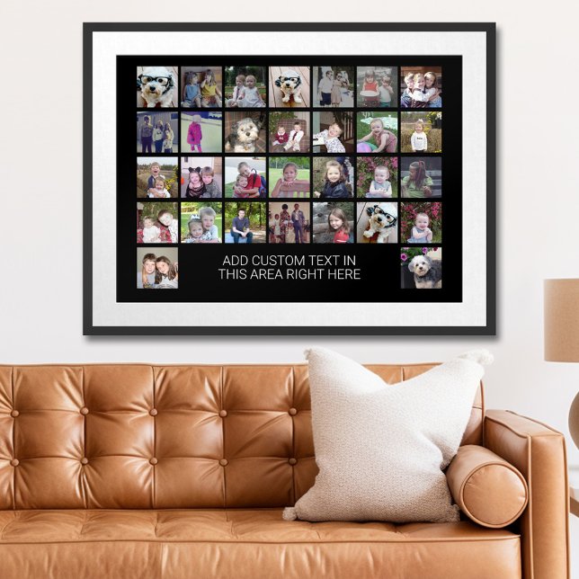 Poster 30 Photo Collage Grid - Zone de texte - noir blanc (Personalized Photo Poster)