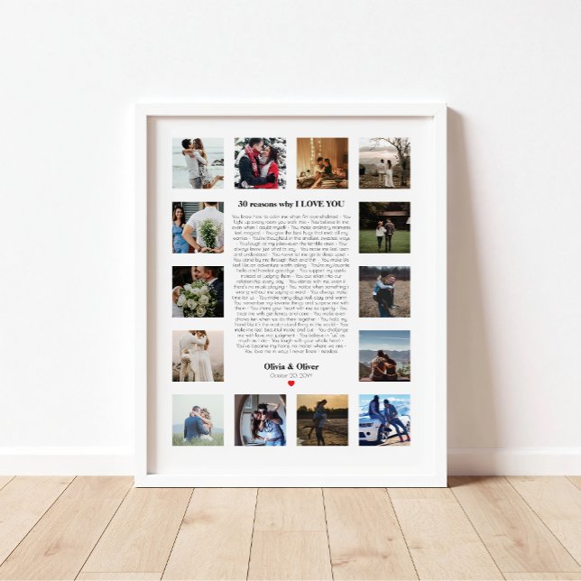 Poster 30 Raisons Je T'Aime Don Pour Femme, Petite Amie (Créateur téléchargé)