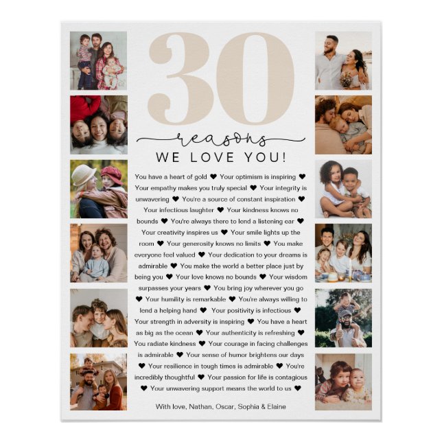 Poster 30 Raisons Nous Vous Aimons Anniversaire Keepsaké  (Devant)