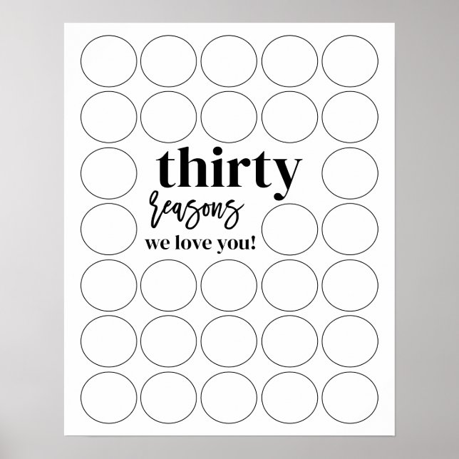 Poster 30 Raisons Nous Vous Aimons Anniversaire Remplir (Devant)
