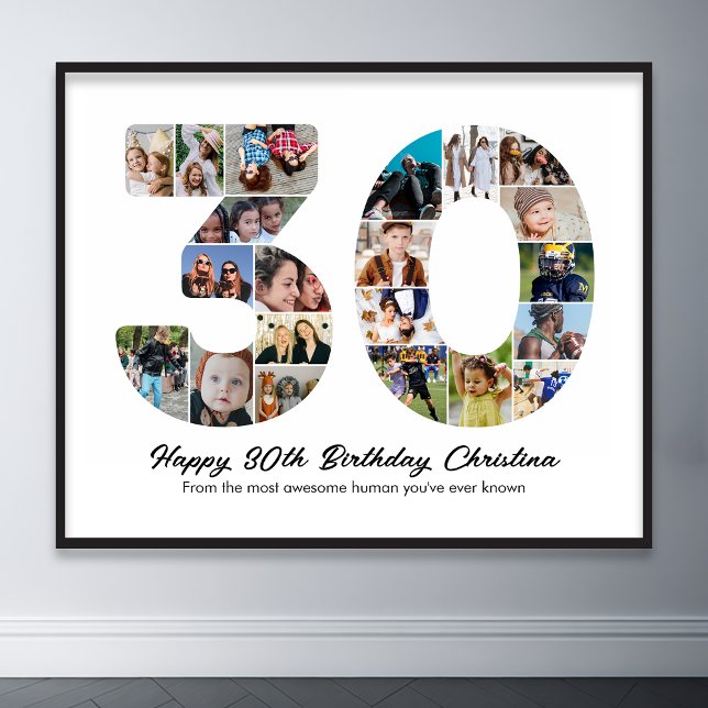 Poster 30e anniversaire Numéro 30 Collage photo Anniversa (30th birthday number 30 photo collage)
