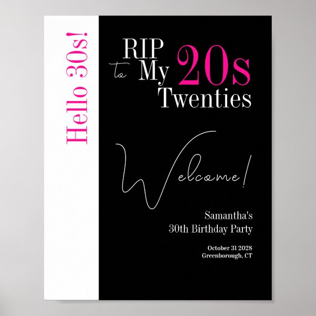 Poster 30e anniversaire RIP 20s Bonjour 30s Fête Bienvenu (Devant)