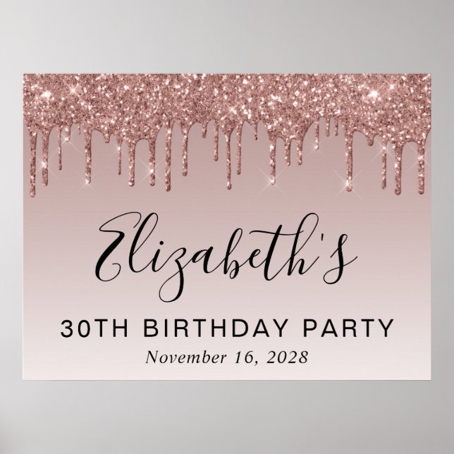 Poster 30e anniversaire Rose Parties scintillant d'or (Devant)