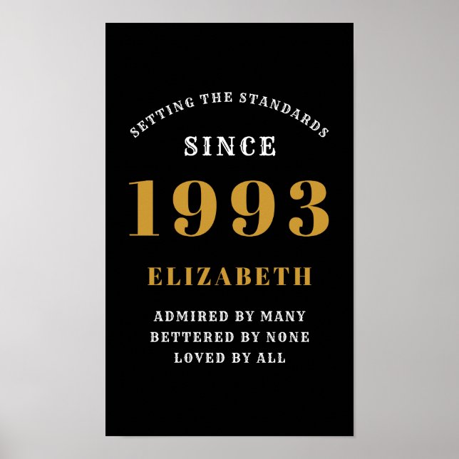 Poster 30th Birthday Born 1993 Ajouter Nom Black Gold (Devant)