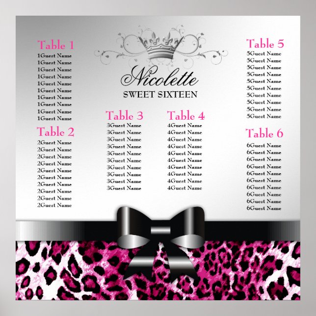 Poster 311 Bowlicious Chaud rose Leopard Seating Chart (Devant)