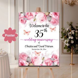 Poster 35e anniversaire du Mariage de corail Rose blanc B