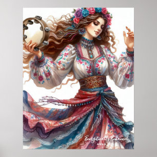 Poster *~* 3 A100 Psychique Boho Gypsy Tambourine Danseus