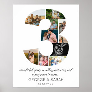 Poster 3 ans Ensemble Photo Collage Anniversaire Mariage