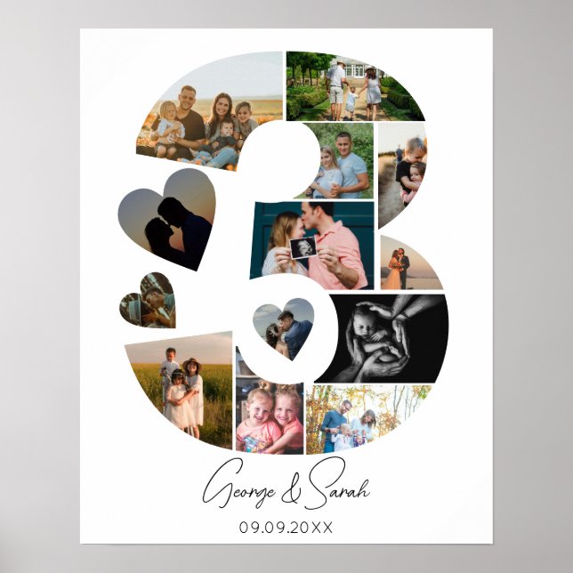 Poster 3 ans Ensemble Photo Collage Anniversaire Mariage (Devant)
