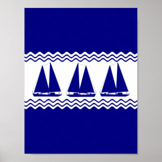 Poster 3 Bateaux Marine Bleu Et Blanc Décor Côtier
