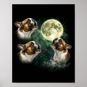 Poster 3 bouledogues français hurlant à la lune angle vin