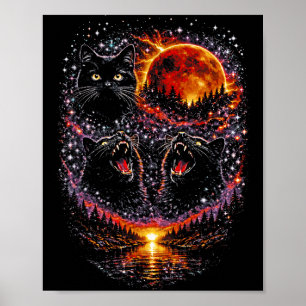Poster 3 chats noirs hurlants lune de sang cosmique présa