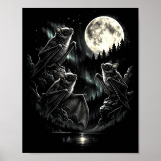 Poster 3 chauves-souris hurlant à la lune vintage drôle 8