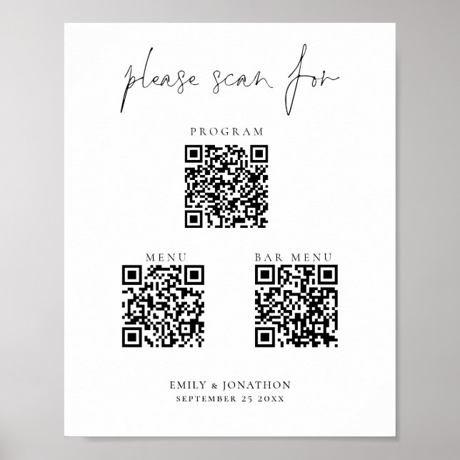 Poster 3 en Un Codes Qr Menu Bar Programme Script Mariage (Devant)