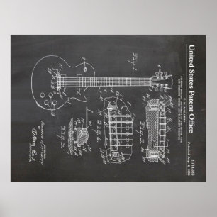 Poster 3 Guitare Electrique Brevet - Dons Amusant Musique