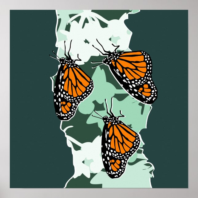 Poster 3 insectes papillons monarques Orange et vert (Devant)