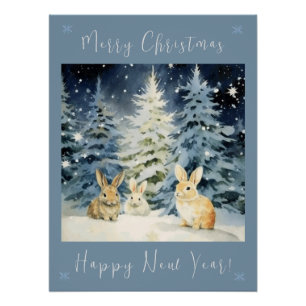 Poster 3 lapins de Noël